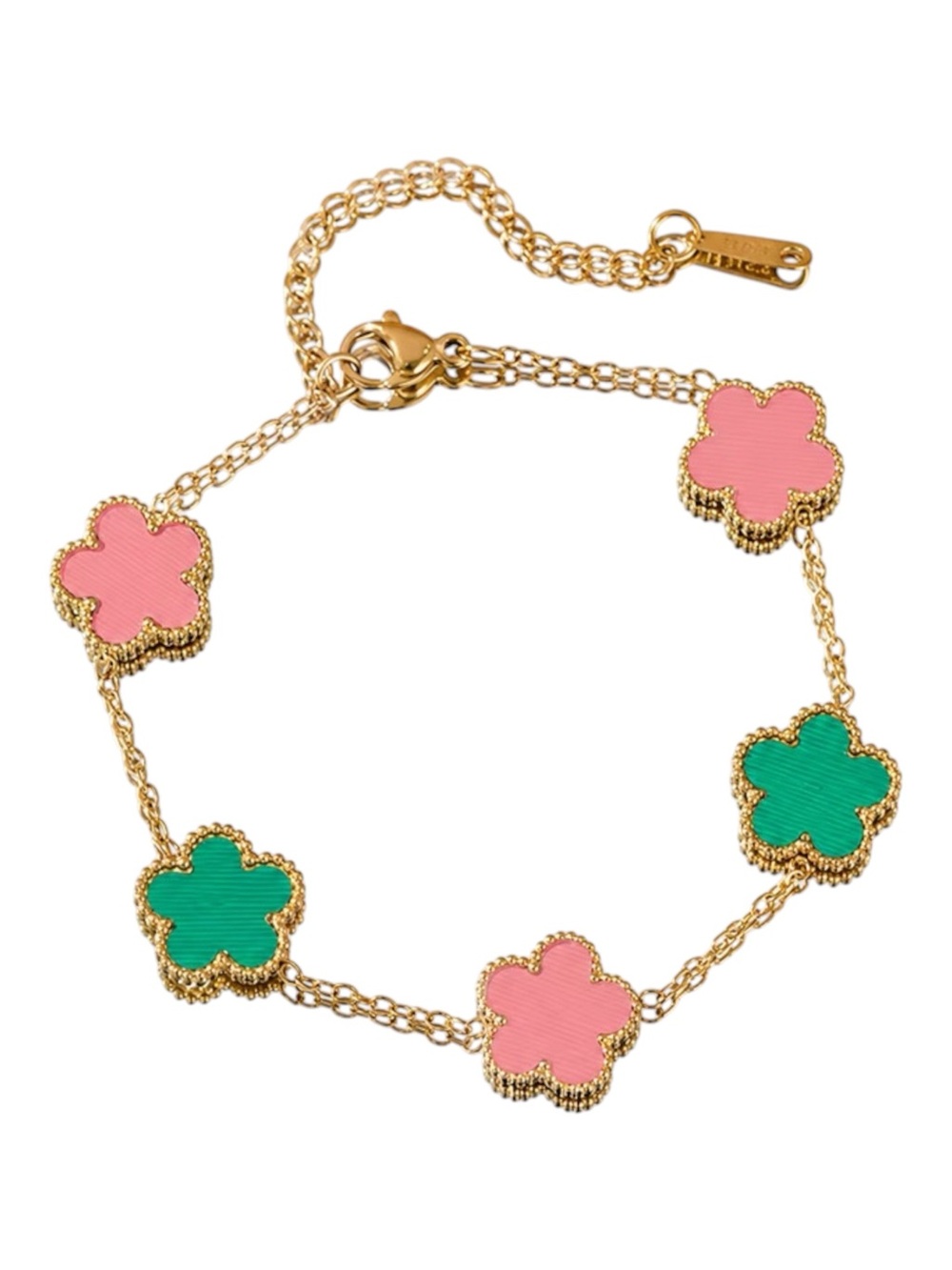 Pink and Green Clover Charm Bracelet